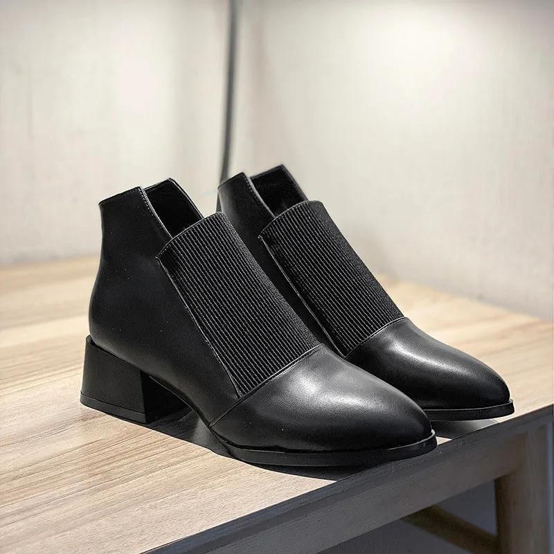 Booties Elegant With Medium Heels Pointed Toe Elastic Female Short Shoes Designer Luxury On Promotion Boot Women's Ankle Boots