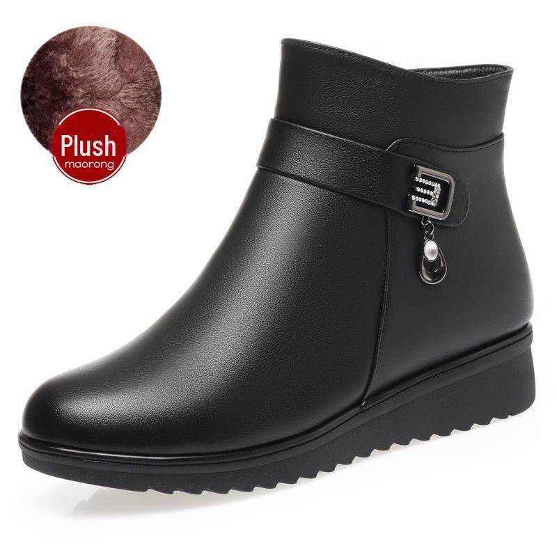 

Зимние женские полусапожки на плоской подошве 2024 года для мам среднего и старшего возраста, теплые сапоги из хлопка с бархатной подкладкой больших размеров. 41