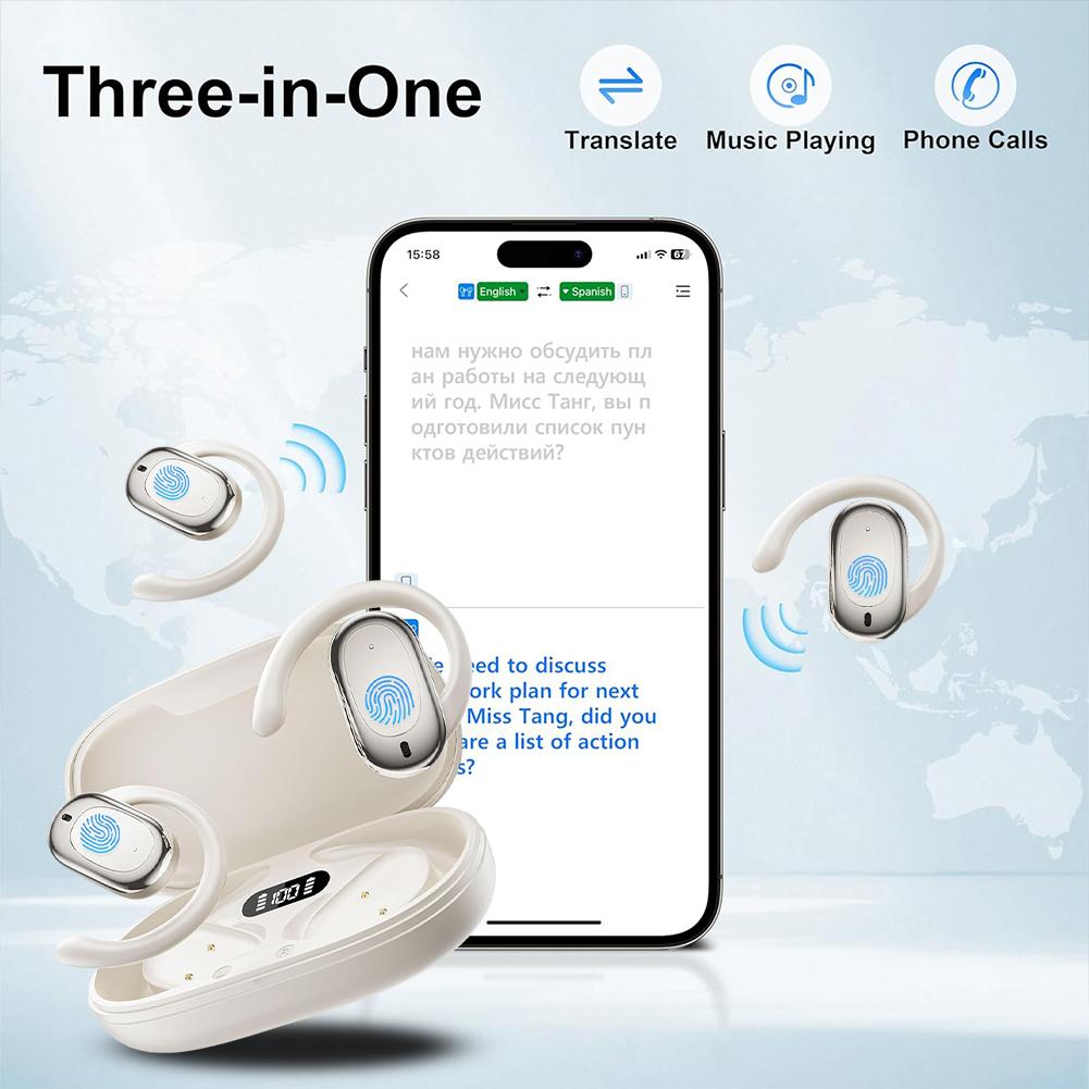 Bluetooth-Compatible TWS Adjustable Language Translator Earphone 144 Languages Wireless Open-Ear Headphones Noise Cancelling