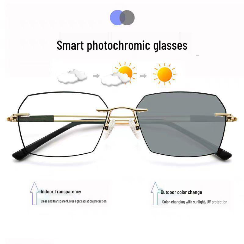 Men's Smart Photochromic Anti-Blue Light Reading Glasses: Fashionable Two-in-One Design, Can Also Be Used As Sunglasses