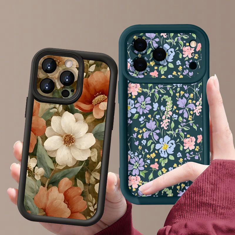 Vintage Floral Pattern Case For iPhone 17 Pro Max Shockproof Bumper Soft Cover For iPhone 16 15 14 13 Pro Max 16E 17E