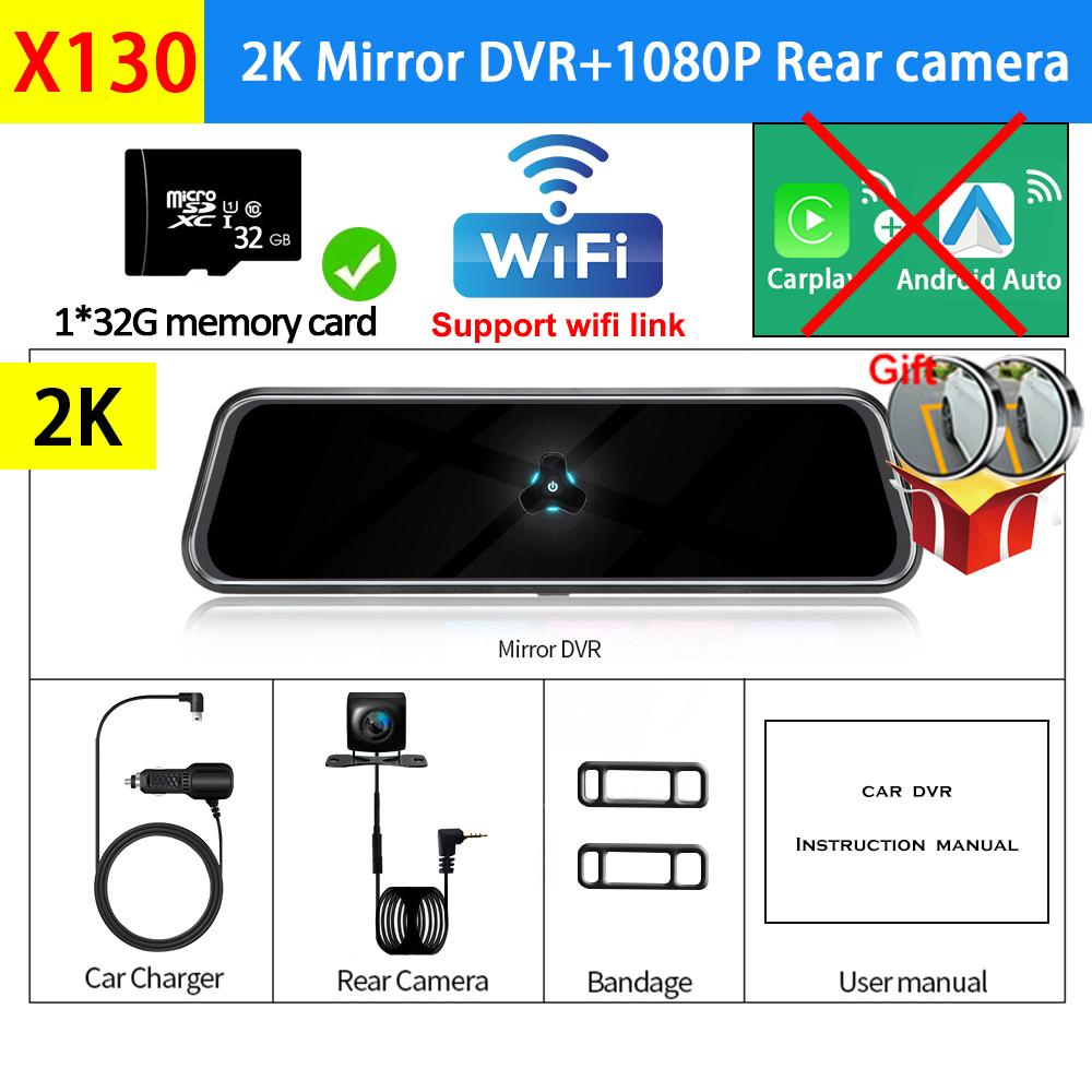 Dash Cam 4K 3840*2160P Car DVR  Carplay Android Auto WIFI BT FM AUX 10 Inch Drive Recorder Dashcam Camera Stream RearView Mirror