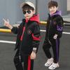 Men's Black Winter Korean Hooded Pullover and Pants Three-Piece Set