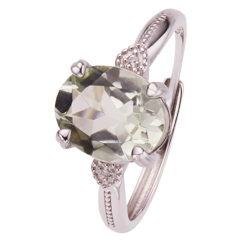 Natural Green Crystal Color Treasure Ring Women'S S925 Sterling Silver Simple Versatile Earrings Jewelry