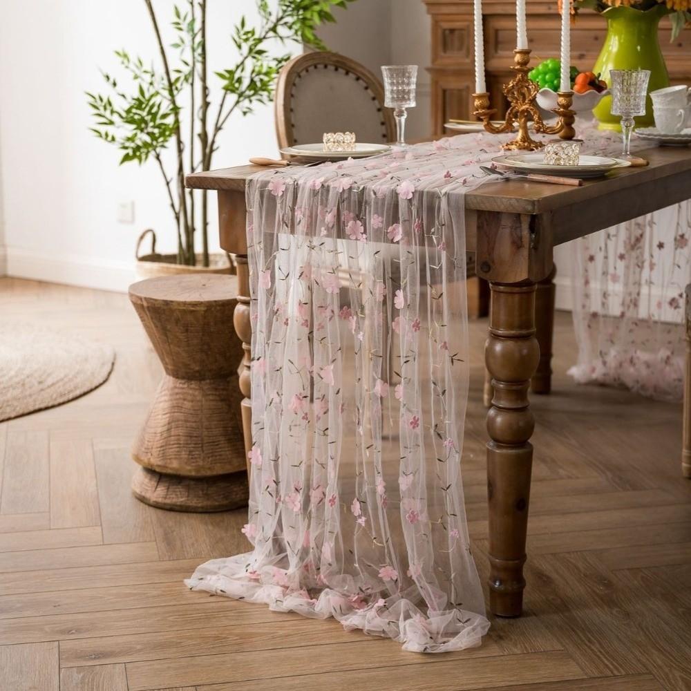 French Style Tulle Table Runner Romantic Table Flag Table Cover Floral Tablecloth Wedding Party