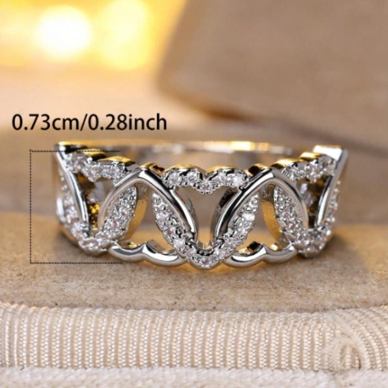 Sparkling Zircon Inlaid Heart-shaped Spliced Women's Ring, Suitable for Brides' Engagement, Wedding Parties, Jewelry Gifts