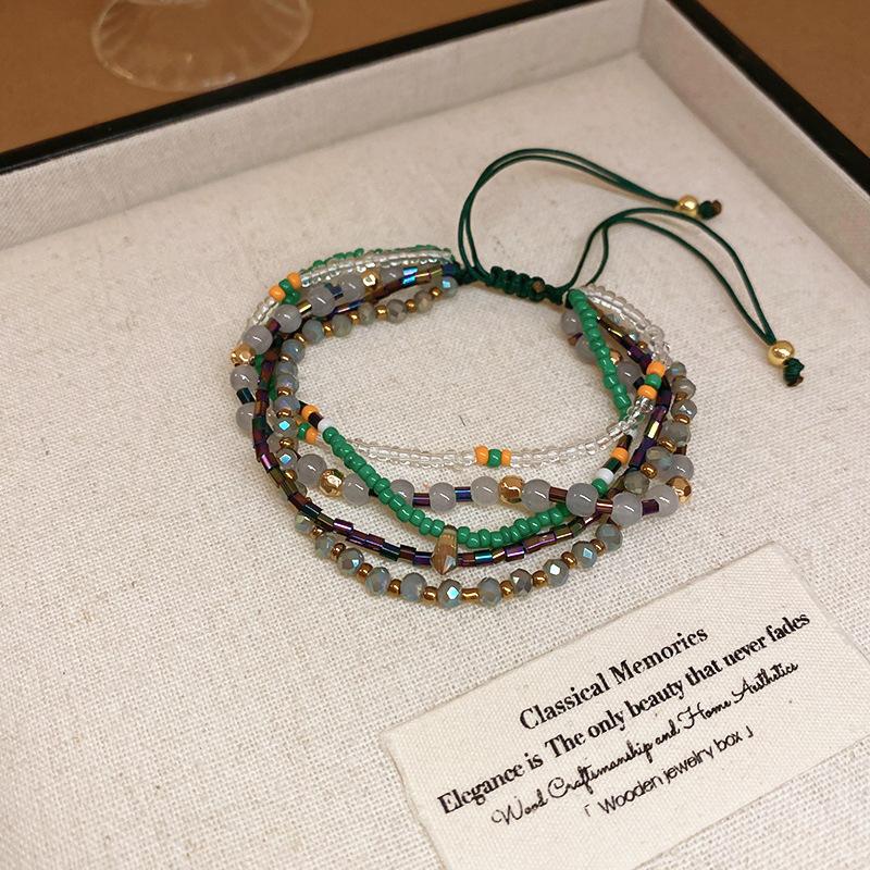 Богемный браслет из искусственного хрусталя и бусин-риса женский легкая роскошь нишевый браслет простой Иу женский