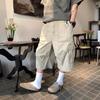 American retro solid color wide-leg denim cropped pants multi-pocket design overalls washed shorts men's and women's trends