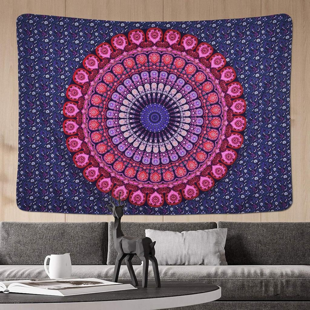 VIKAMA American Mandala Tapestry Hippie Wall Hanging Psychedelic Peacock Living Room Tea Room Wall Decoration Tapestry