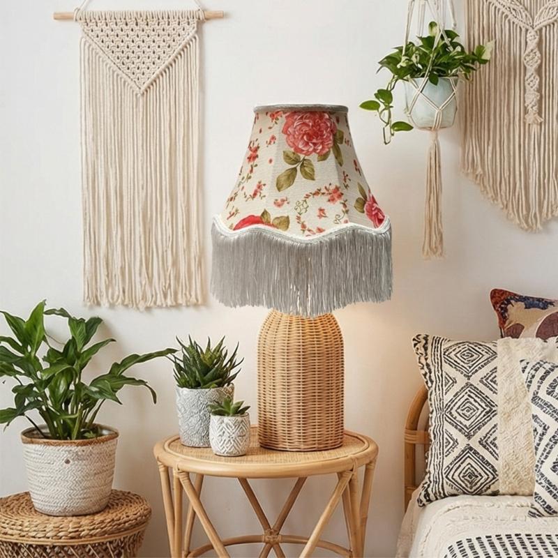 Soft Light Filtering Cloth Lamp Shade With Delicate Lace Trim Elegant Fringe Lampshades For Reading And Relaxation