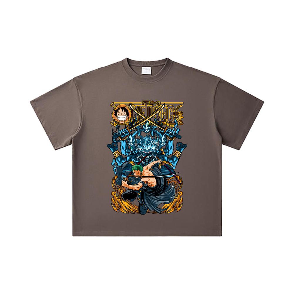 260 GSM Double Yarn 32 Count 100% Cotton One Piece V8 Zoro Print Unisex Heavy Cotton T Shirt