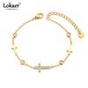 Stainless Steel Cubic Zirconia Cross Charm Bracelet for Women Gold Plated Vintage Wedding Jewelry