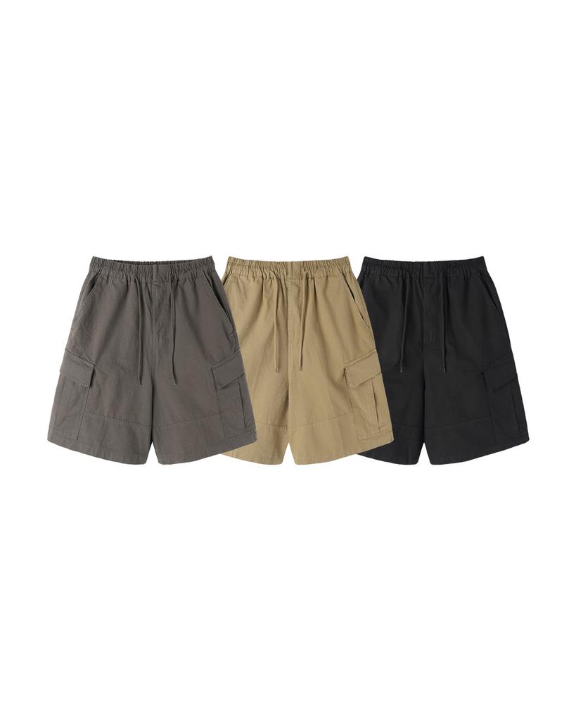 APOSTROPHE COMMA Circle Cargo Cotton Elastic Waist Shorts_Dark Khaki