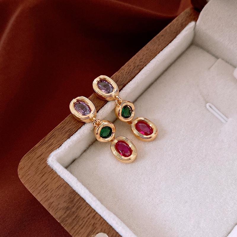 

Винтажные ромбовидные серьги-подвески с цветочным узором - Ретро, легкая роскошь, нишевый придворный стиль высокого класса