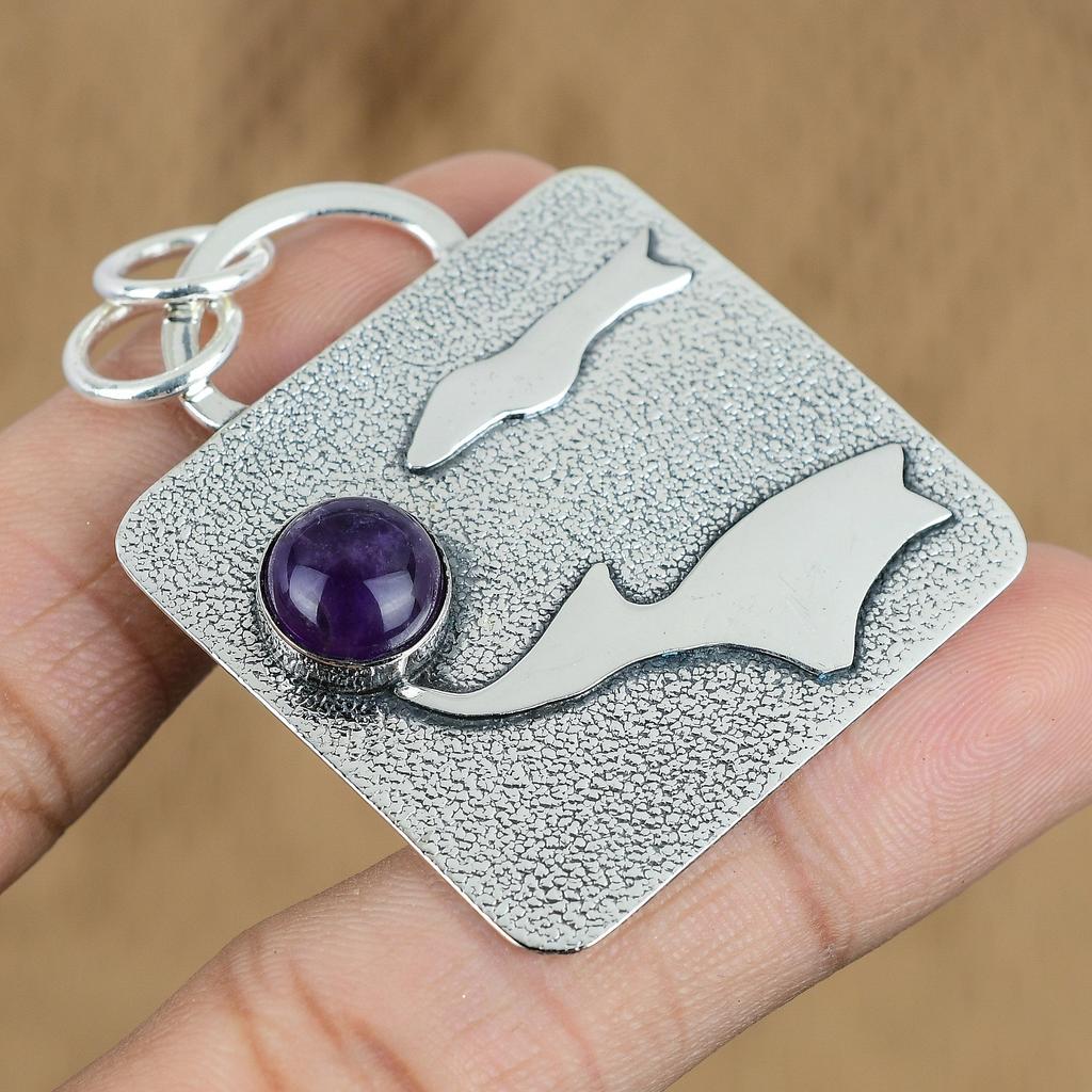 Natural Africian Amethyst Gemstone Pendant Purple 925 Sterling Silver Jewelry