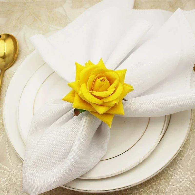 Kreative Simulation von Valentinstag gelbe Rosen Serviettenringe Frucht Metall Serviettenhalter für Weihnachts-Heimdekoration