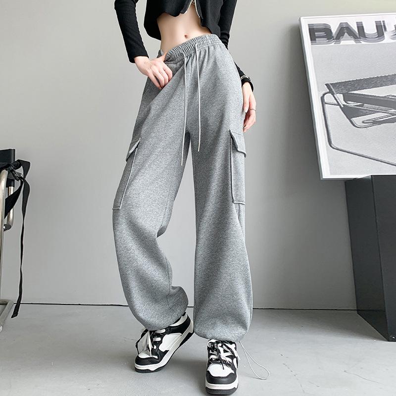 

Повседневные спортивные штаны женские осенне-зимние новые с высокой талией свободные леггинсы Harlan прямого покроя американские комбинезоны 2XL темно-серого