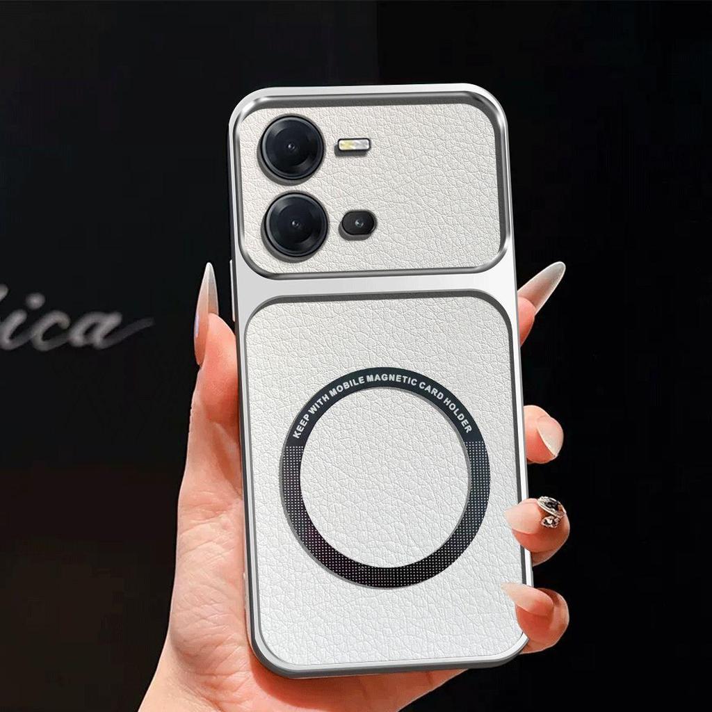 Upgraded Big Lens Protection Case for Vivo V25e,V25 5G Luxury Leather Casing with Magnetic Ring