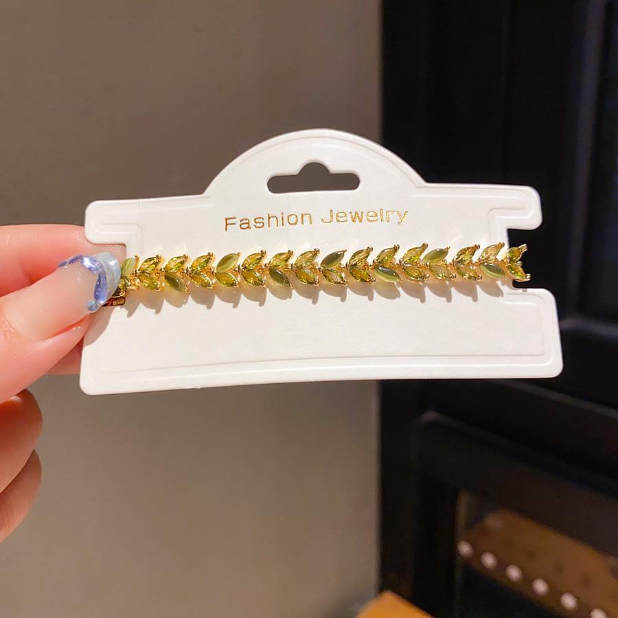 Copper Zircon Leaf Cuff Bracelet With Vintage Style For Women