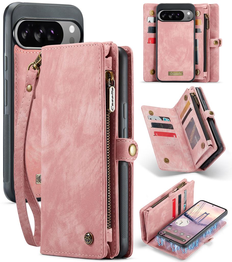 Detachable Magnetic Leather Phone Case for Google Pixel 10 Pro XL Pixel9 9A Wireless Charging Card Slot Wallet Hand Strap Cover