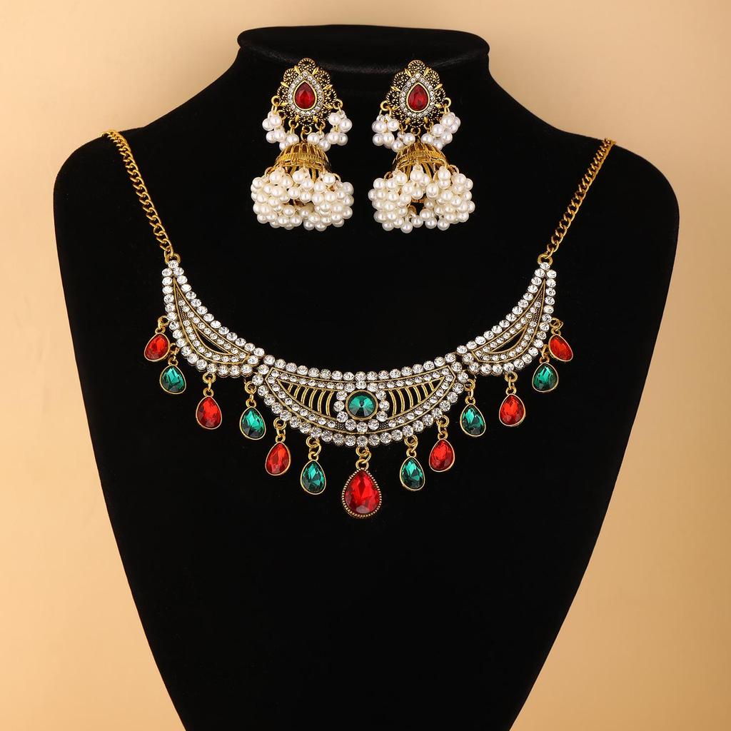 Middle Eastern Style Water Drop Necklace & Bell Earring Set