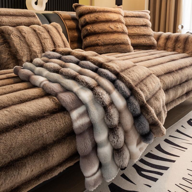 Weiche Warme Sofabezug für Wohnzimmer Luxus Rutschfest Uni Sofakissen Matte Verdicken Plüsch Couchtuch Heimdekor Vier Jahreszeiten