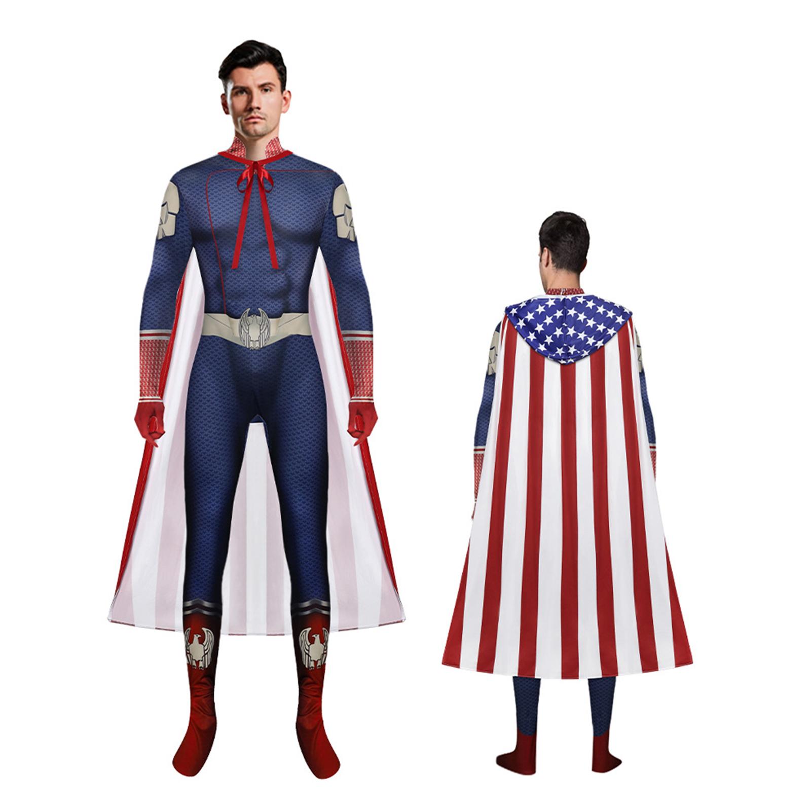 Adult Superhero Costume Full Body Jumpsuit with Cape for Halloween Cosplay Costume Party Outfit L красный