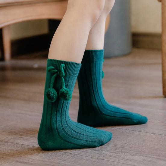 1 Pair Baby Socks Two Balls Knitted Autumn Winter Elastic Opening Middle Tube Toddler Girls Socks for Home