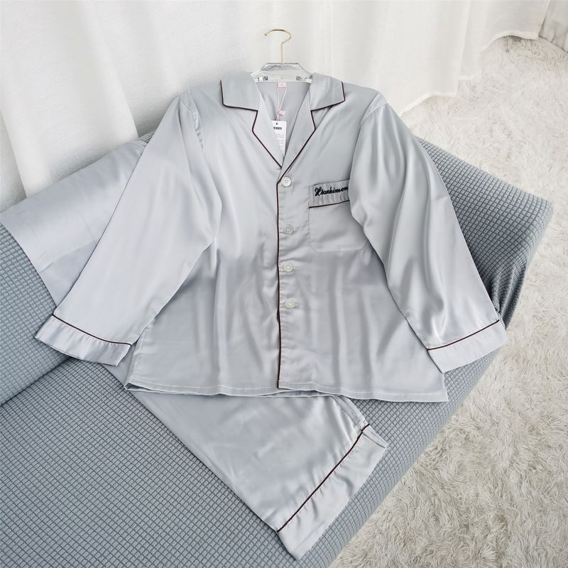 Summer Dream Silk Pajamas Men's Suit Summer Long-Sleeve Couple Thin Real Silk Home Wear Spring and Autumn Men