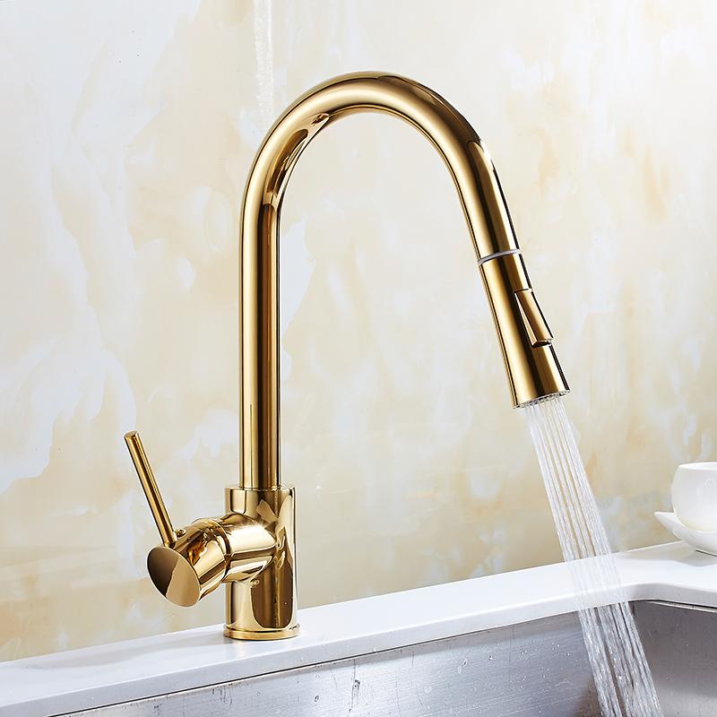 Chrom/Gold/Nickel Küchenarmaturen Silber Einhebelmischer Ausziehbarer Küchenhahn Einloch Drehbarer Wassermischhahn Mischbatterie