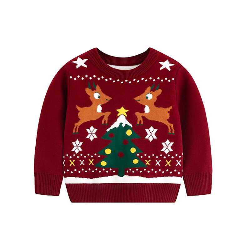 Bebek Noel Yuvarlak Yaka Örme Kazak Erkek ve Kız Çocuklar için