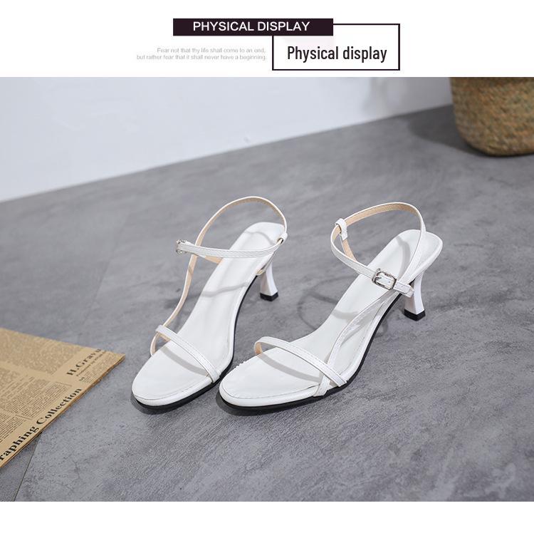 2022 Black Stiletto Heels: Chic Open-Toe Buckle Sandals for Women