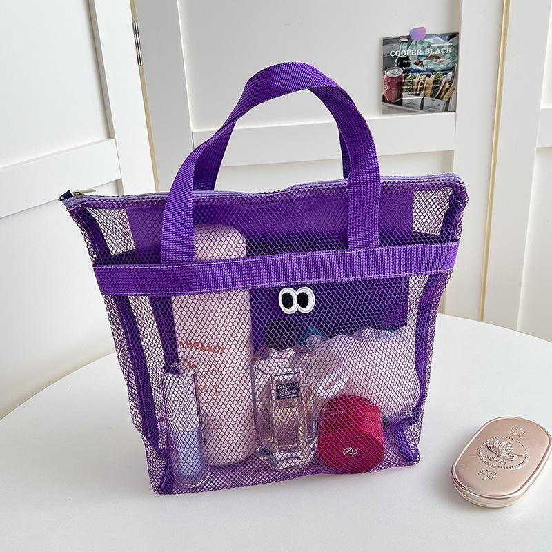 Korean-Style Large Mesh Beach Bag for Toiletries & Makeup - Portable & Water-Resistant