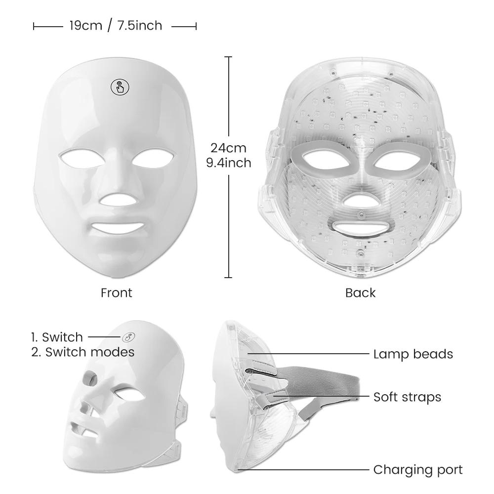 7 Colors LED Face Mask - Rechargeable Photon Light Therapy Beauty Device for Skin Care & Anti-Aging