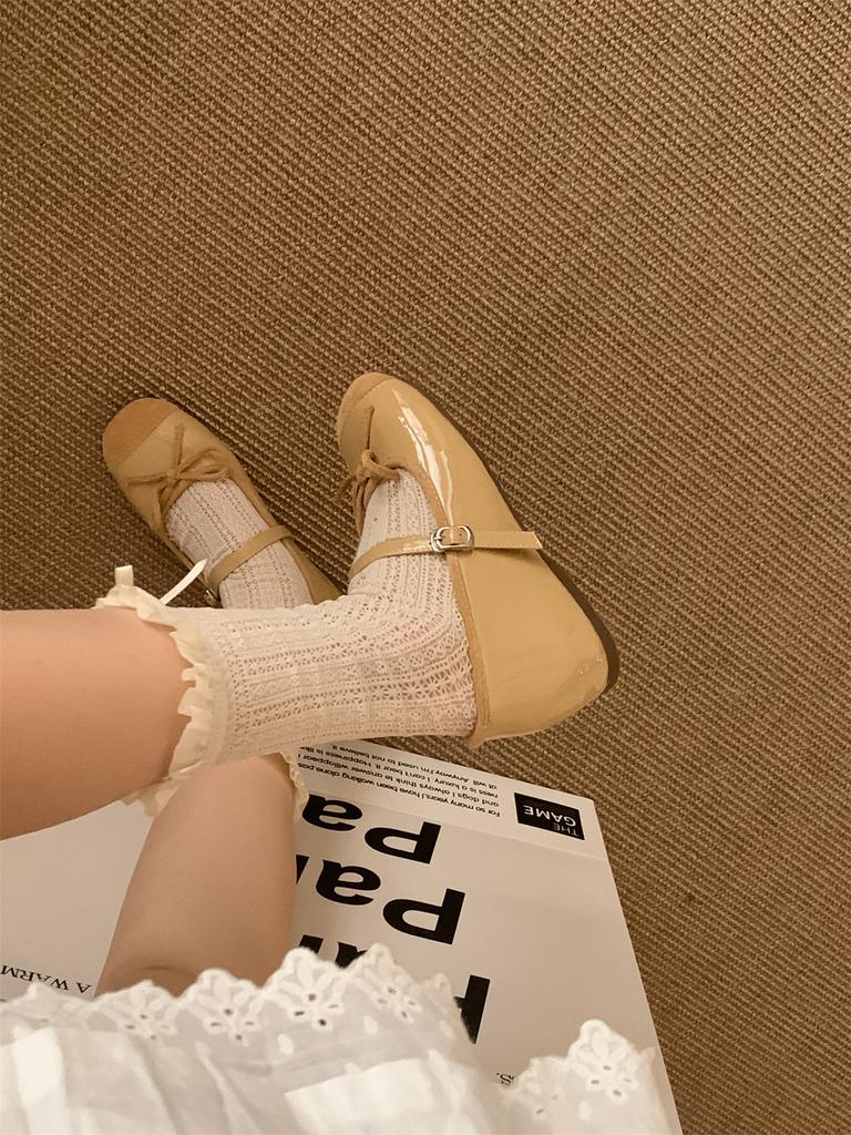 French square head splicing one-word with flat ballet shoes 2025 spring and autumn new gentle bow light mouth single shoes
