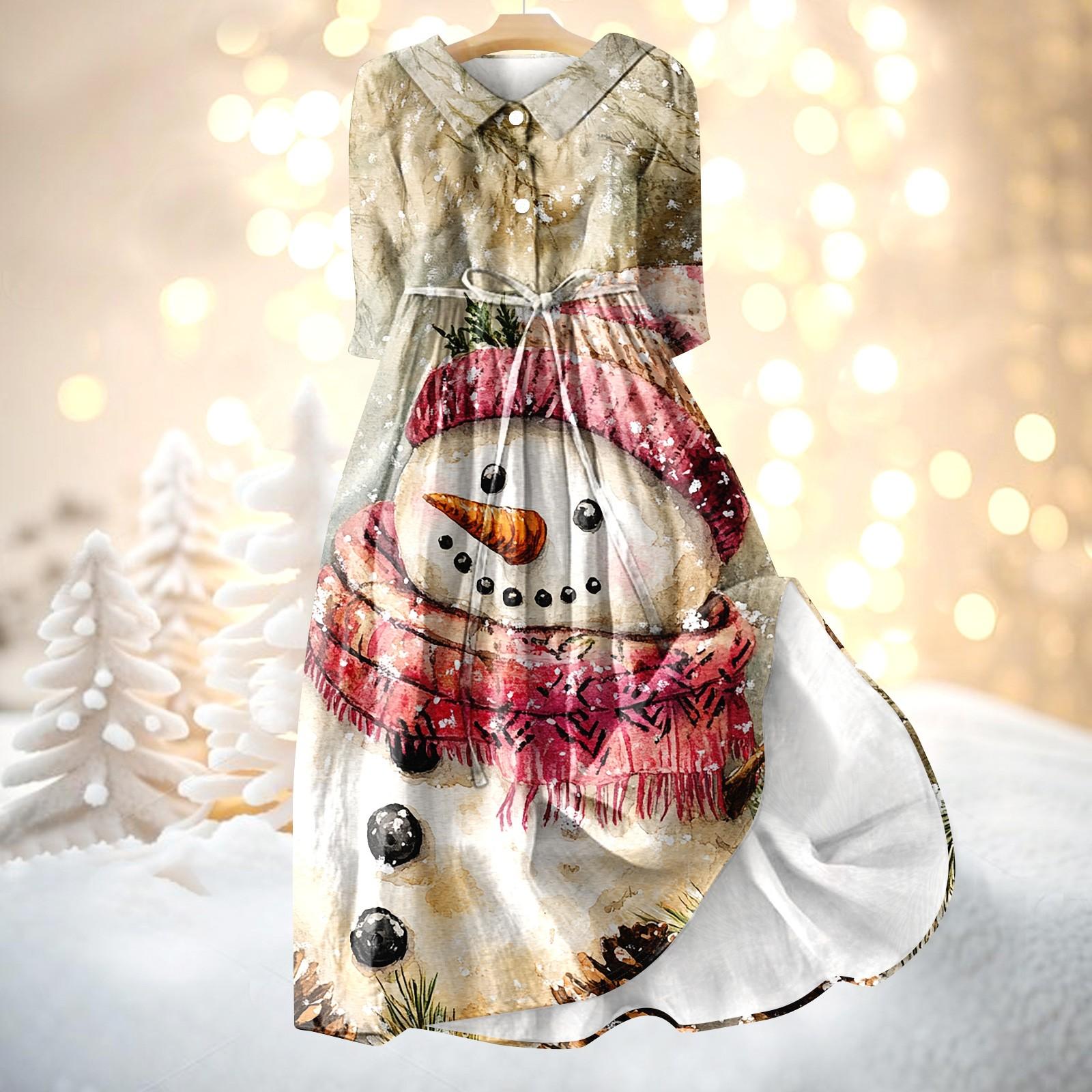 

Женское модное платье с рождественским принтом, застегивающееся на пуговицы, с манжетами длиной семь четвертей и бретельками M хаки