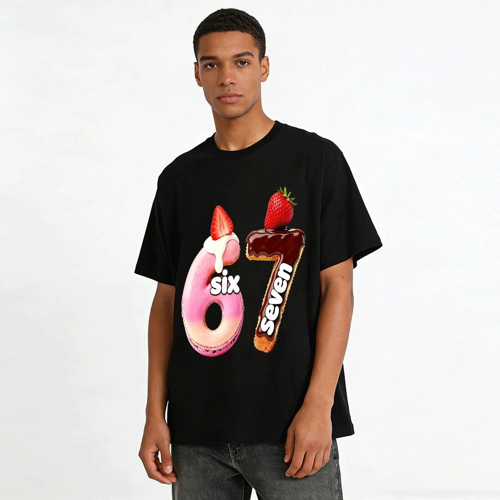 Fun Number 67 Food Print Casual Short Sleeve T-Shirt For Adults Kids Pure Cotton T-shirt