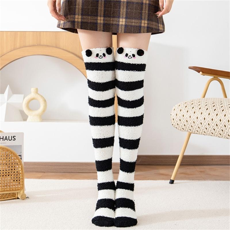 Women's Fuzzy Thigh High Socks Soft Coral Fleece Knee Socks Winter Warm Socks Comfortable over Knee High Socks Xmas-Gift