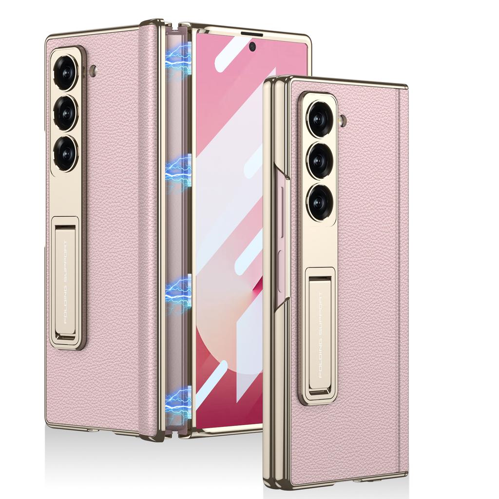 Custodia a Cerniera in Pelle Magnetica Per Samsung Galaxy Z Fold 7 6 Lusso Placcatura Supporto Copertura Vetro Schermo Anteriore Per Custodia Galaxy Z Fold7