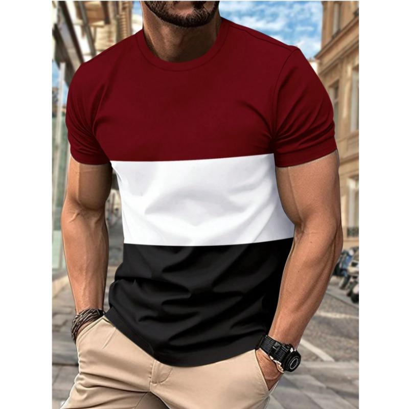 

Мужская футболка в стиле пэчворк с цветными блоками, повседневная рубашка с короткими рукавами для поездок на работу 6xl