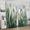 Grüne Waldvorhänge Grüne Aquarell Waldbaum Silhouette Naturlandschaft Bedruckte Wohnzimmer Schlafzimmer Fenster Vorhänge 42x63 Zoll