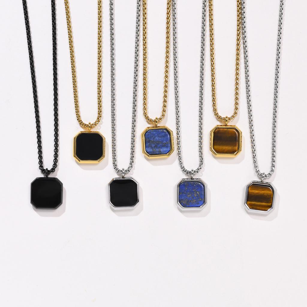 Stainless Steel Square Pendant Men, Sweater Stacked Necklace, Natural Tiger Eye Sweater Chain Nc-892