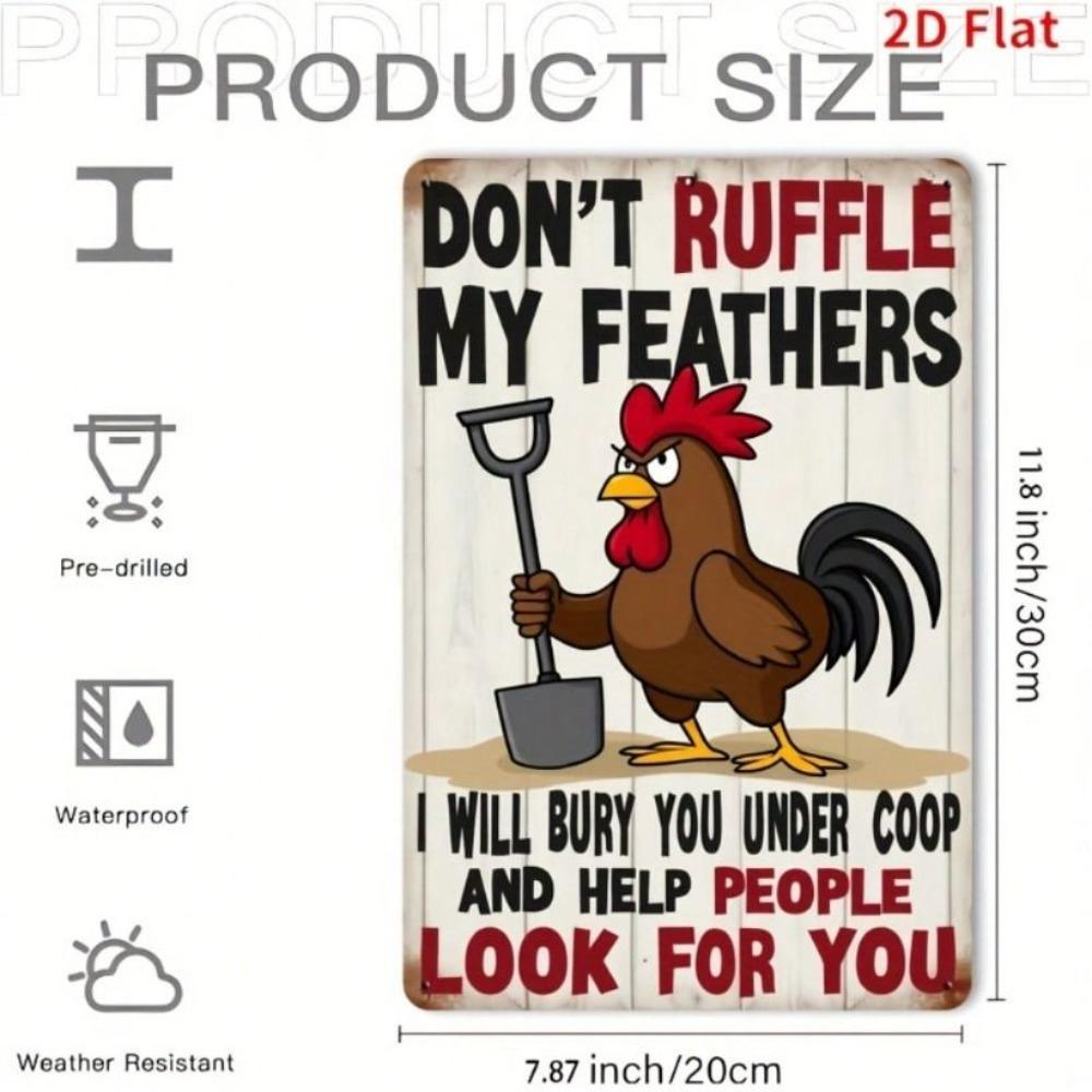 Vintage Metal Rooster Wall Decor, Heavy Iron Sign for Garden, Don't Ruffle My Feathers Poster
