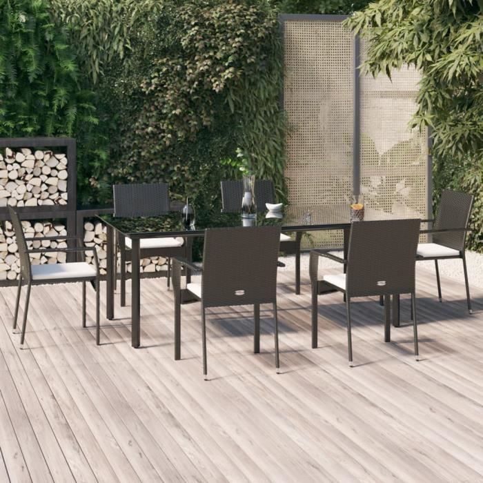 VidaXL 7-Piece Garden Dining Set and Cushions Black Wicker 3185135