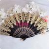 Handmade Lolita Vintage Gothic Black White Lace Hand Fan Golden Sun  Flower Cross Folding Hand Fan for Photo Props Show Dancing
