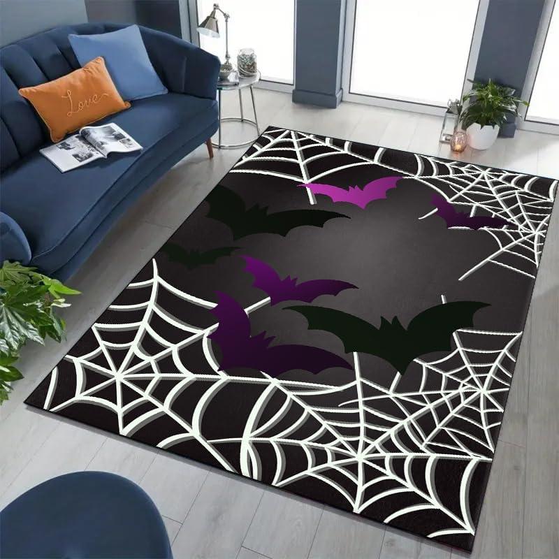 Spider Web Rug Gothic Black and White Stripe Area Rug, Goth Spider Carpet, Soft Non Slip Washable Large Rugs for Gothic Door MaT