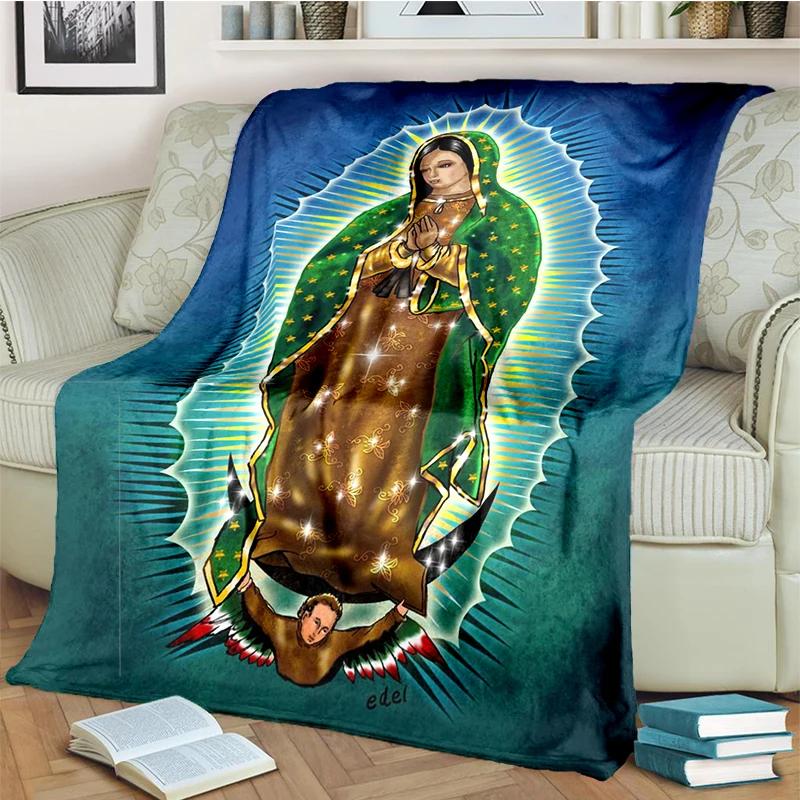 Our Lady of Guadalupe Blanket Religion Mary Throw Blanket Soft Sofa Cover Flannel Lightweight Warm Blankets for Bedroom Couch