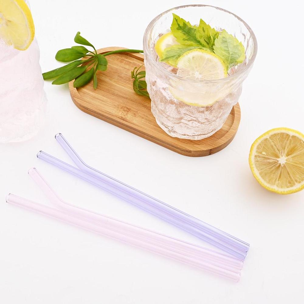 Pink Glass Straw Reusable Drinking Straw Borosilicate Glass Tube Straws for Drinks Cocktail with Cleaning Brush Bar Accessories
