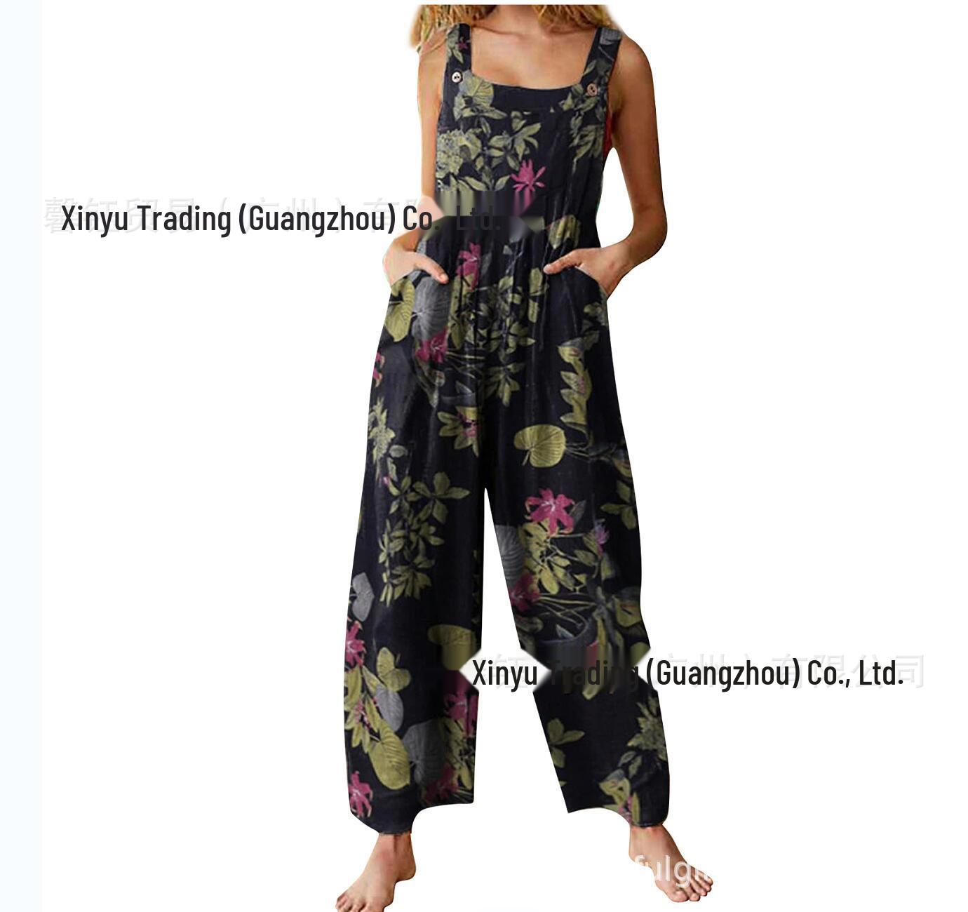 

Весна 2023 г. Женский комбинезон с этническим принтом в стиле пэчворк и пуговицами 5XL чёрный