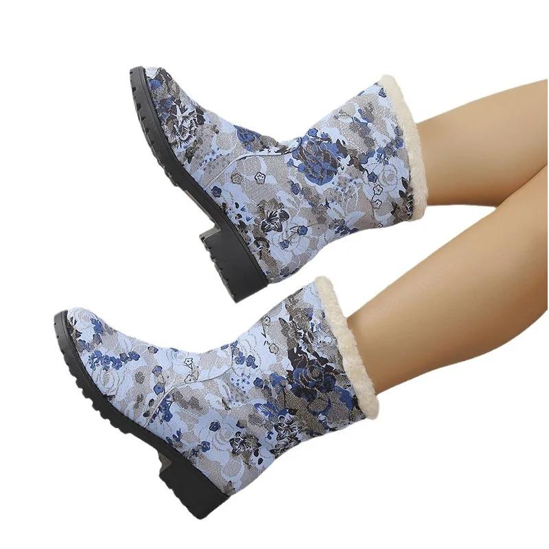 Sniego batai Moteriški batai Nauji laisvalaikio medvilniniai batai retro spausdinimu šilti pliušiniai batai madingi platforminiai batai Botas De Mujer 2024 Winte